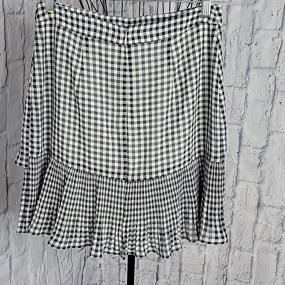 ANN TAYLOR Blue and White‎ Checkered, Pleated, Ruffled, and Tiered Skirt 6P